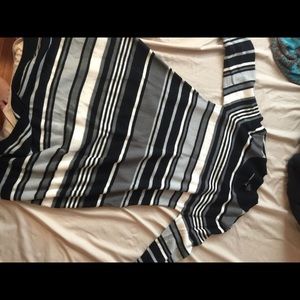 black, white, and grey striped sweater dress